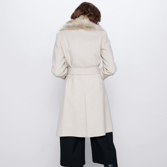 Zara Jackets & Coats Zara Wool Blend Coat With Faux Fur Collar Nwt